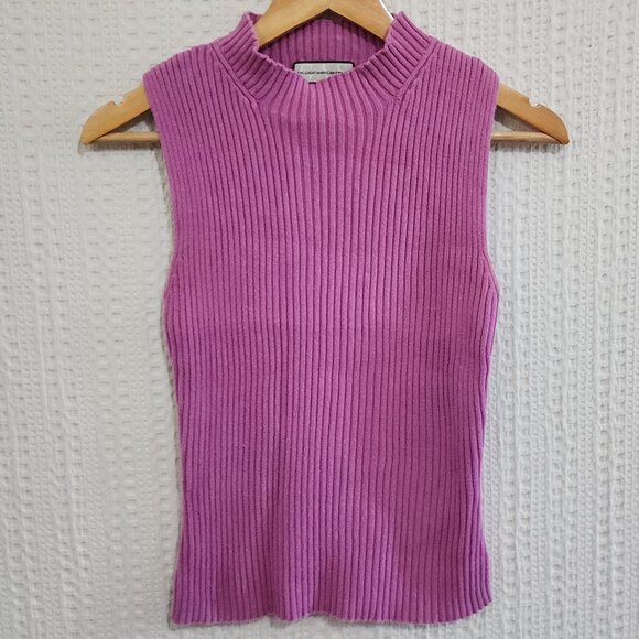 Vintage The Great American Sweater Mock Neck Ribbed Pink Sleeveless Top Medium - Picture 1 of 11